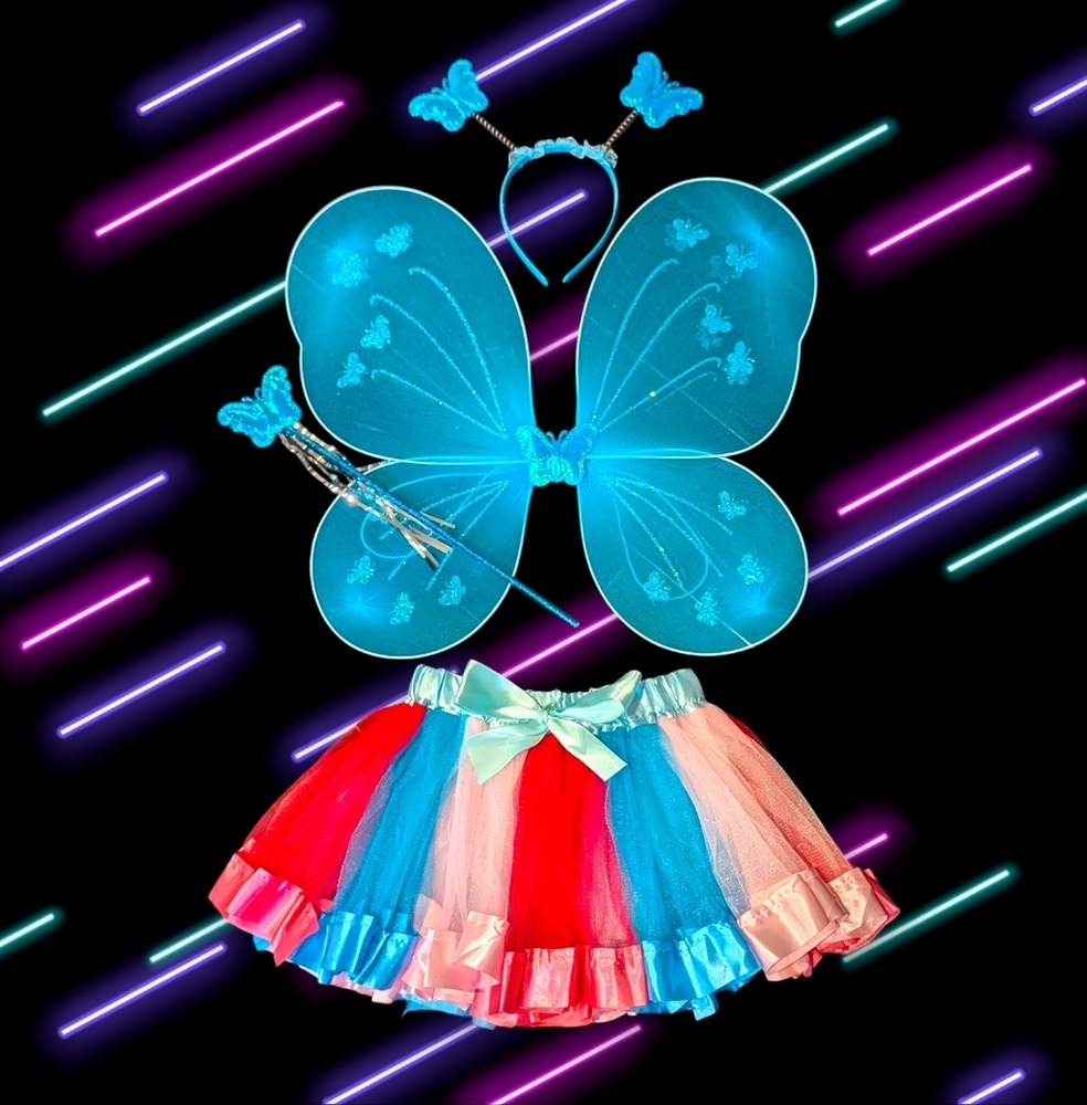 Butterfly Fairy Costume Set for Kids - Blue and Multicolor (Great Birthday Gift)